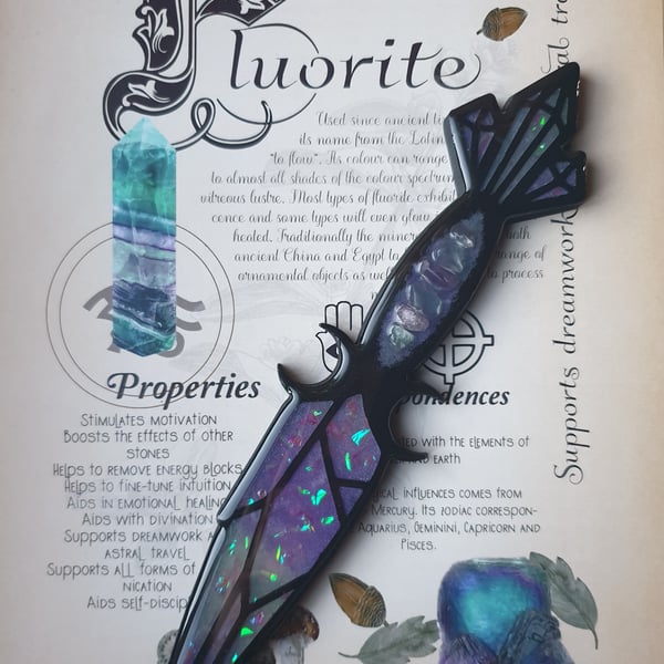 Decorative Symbolic Rainbow Fluorite Crystal Athame