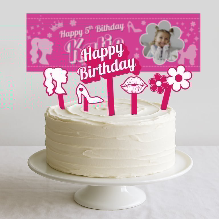 Birthday Cake Topper Set – Doll Themed: Pink Party Decoration for Girls