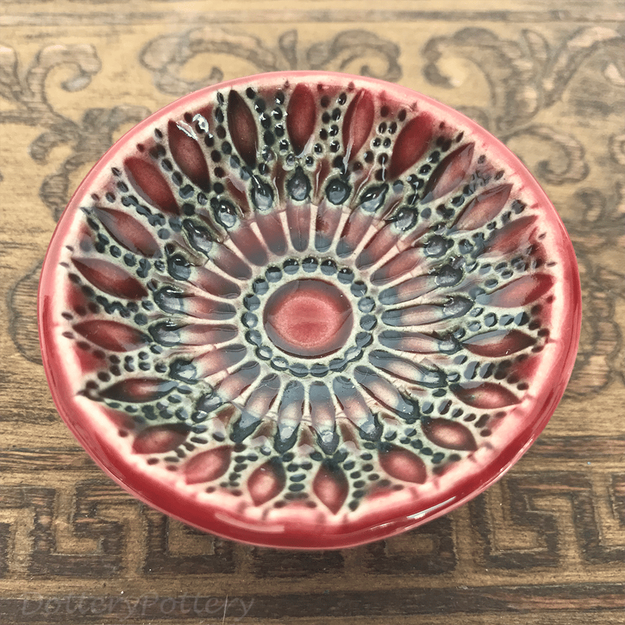 Little ceramic bowl candle holders trinket dish red SALE