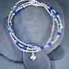 Stacking bracelets sterling silver with blue swarovski beads and charm