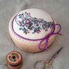 Hand Embroidered & Beaded Cupcake Pin Cushion, Keepsake Pincushion