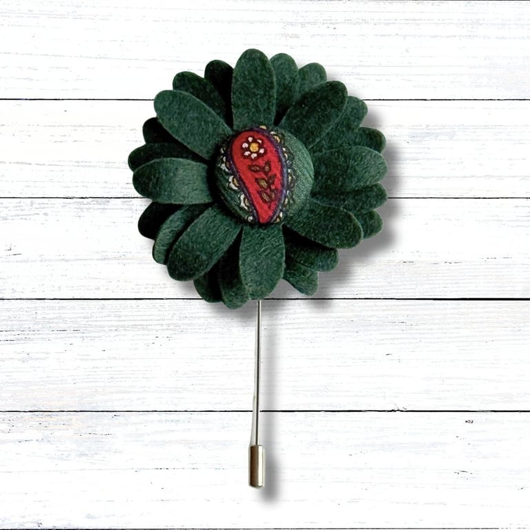 Flower Lapel Pin, Green Flower, Handmade