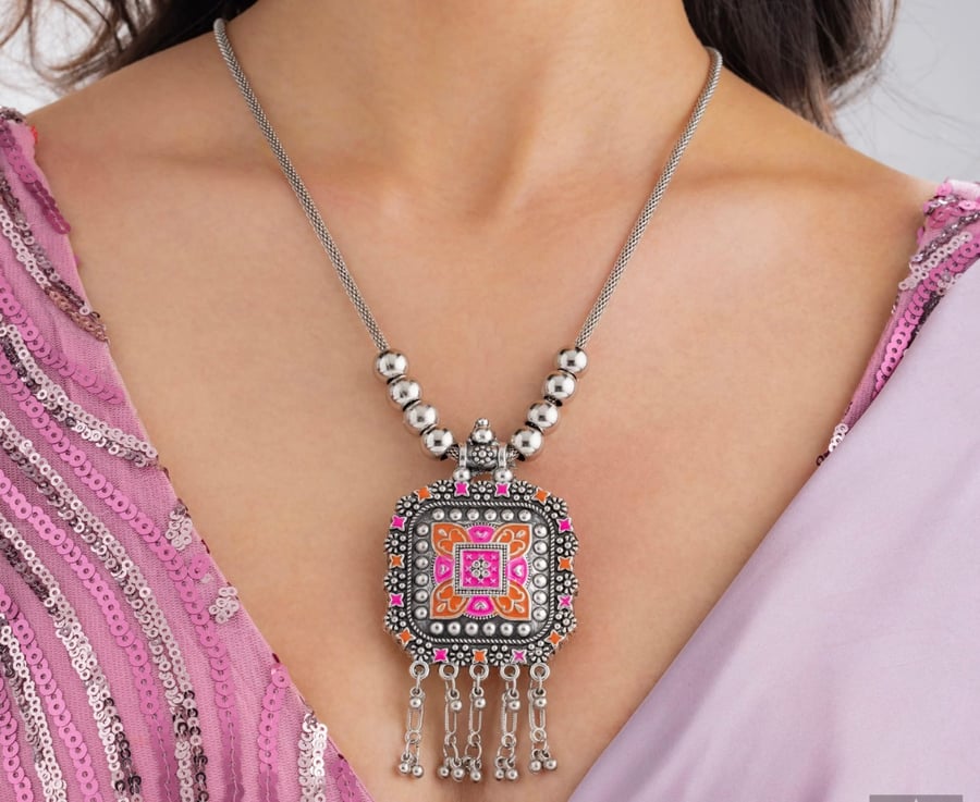 Ethnic Statement Necklace With Colorful Enamel