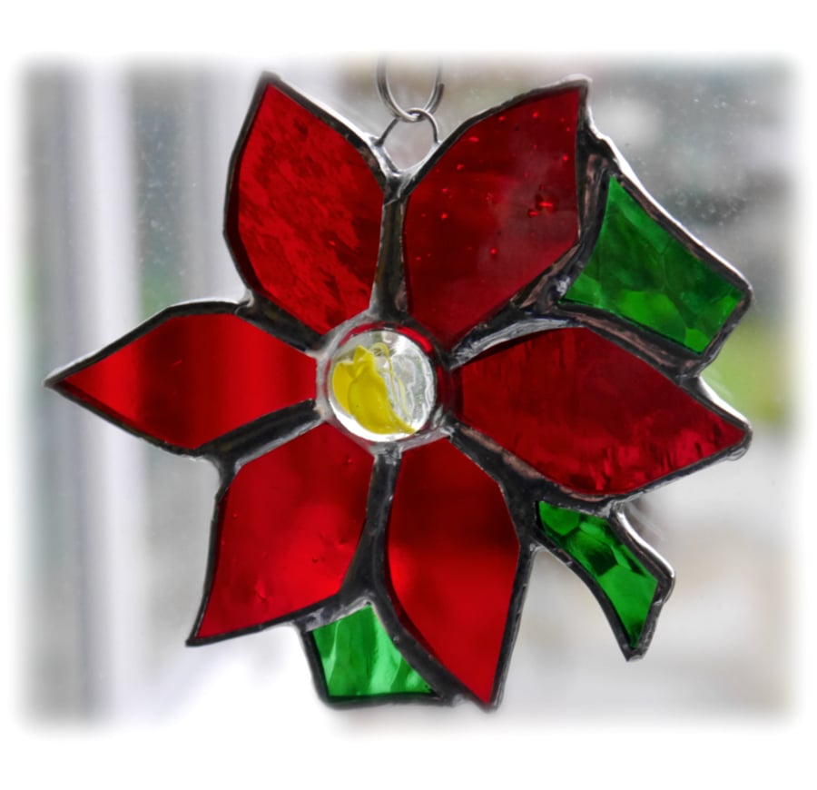 Poinsettia Suncatcher Stained Glass Red Christmas Flower