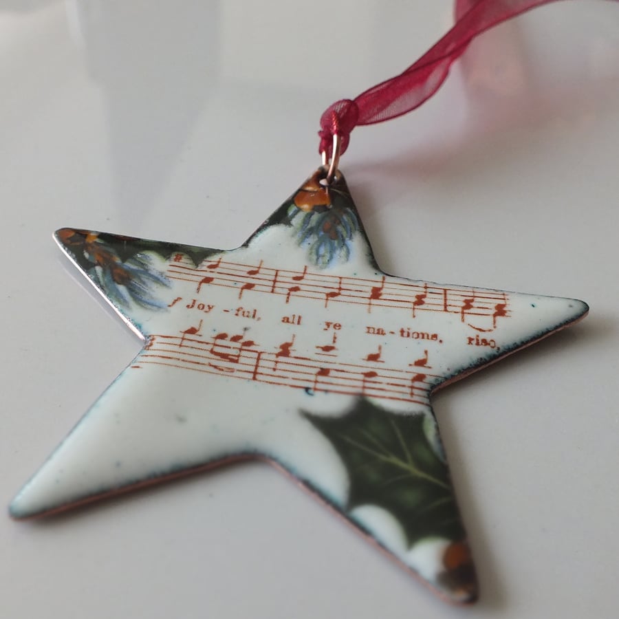 Enamelled copper star - Joyful all ye nations rise