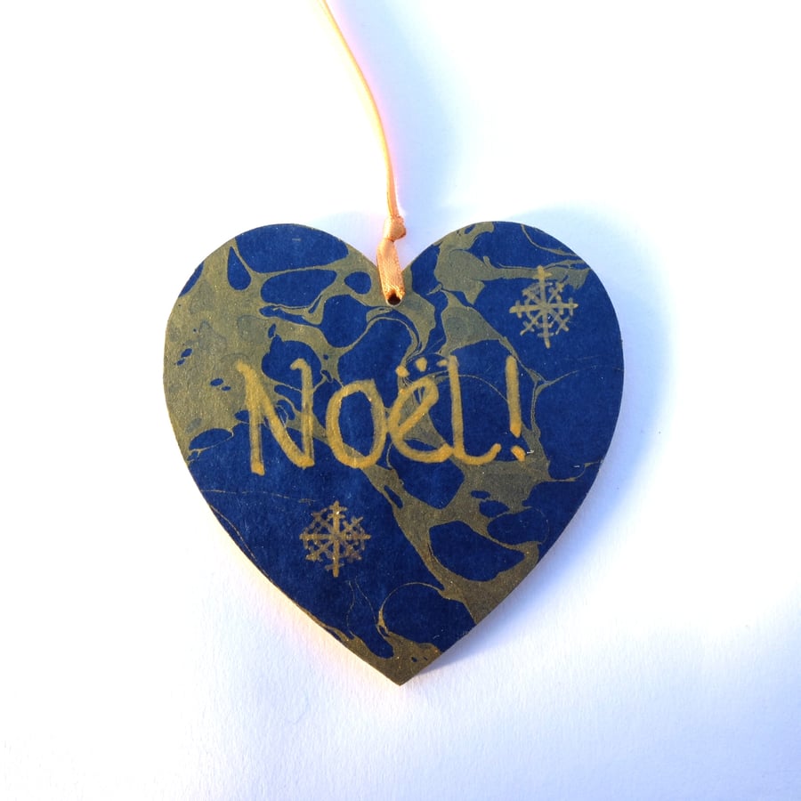 Marbled paper heart hanging Christmas decoration