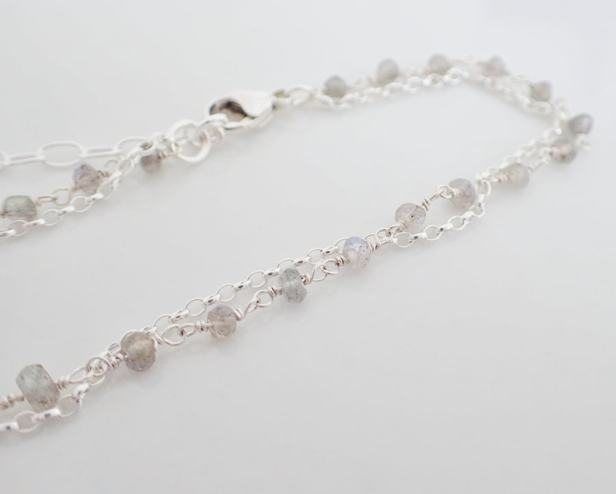 Dainty Labradorite sterling silver layered gemstone bracelet