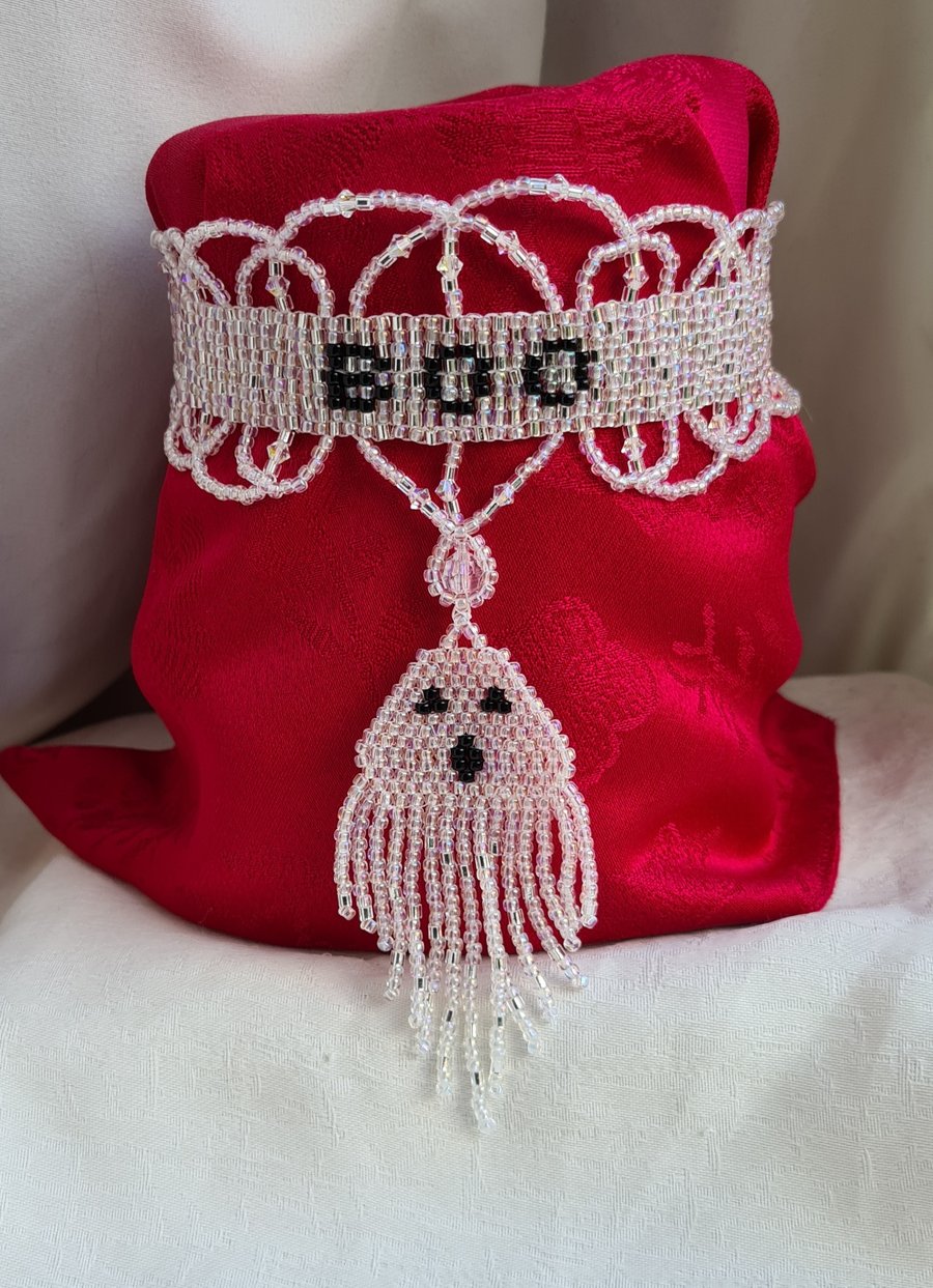 Spooky Boo Choker Necklace With Dangly Ghost.