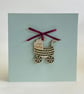 New baby card with detachable pram decoration