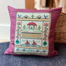 Cross stitch Sampler cushion cover with Liberty linen back