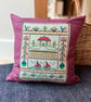 Cross stitch Sampler cushion cover with Liberty linen back