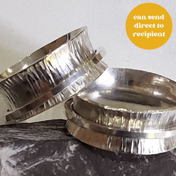 Handmade : Sterling silver textured spinner ring : made to order 