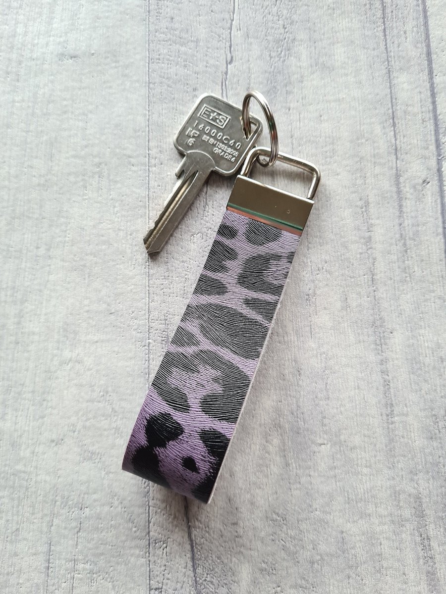 Mauve Leopard Print Key Fob, Faux Leather Keychain, Mini Key Fob, Wristlet for K