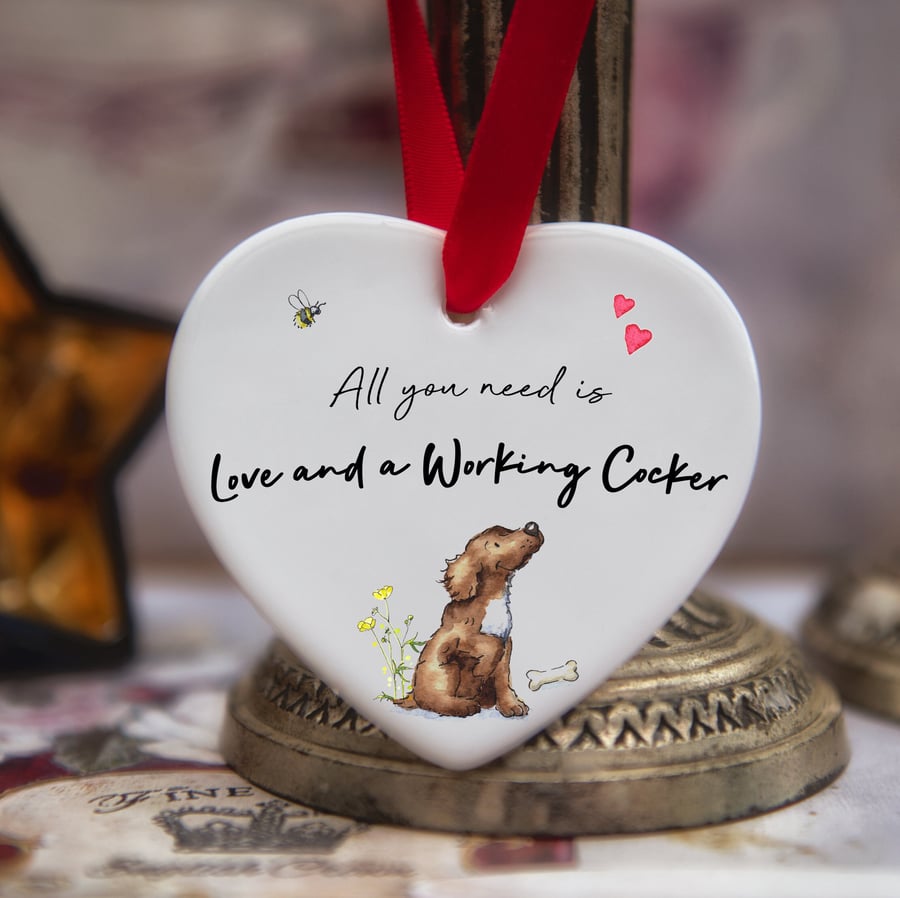 Love and a Working Cocker Ceramic Heart