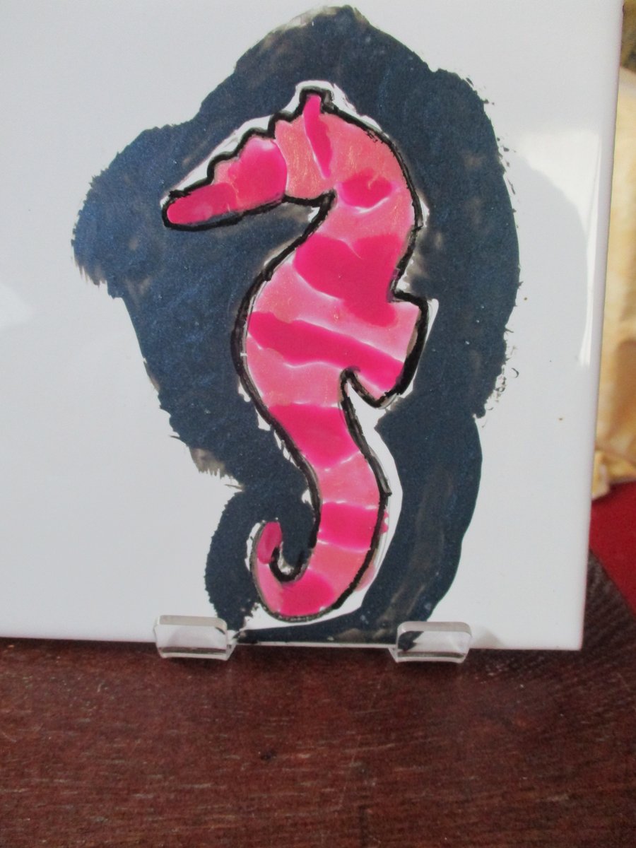 Seahorse Painted Tile Coaster