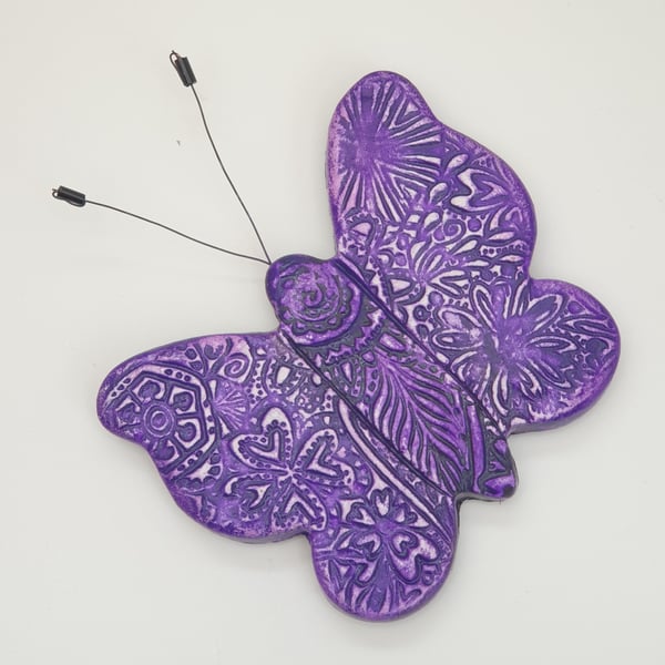 Purple butterfly clay fridge magnet, kitchen gift for her
