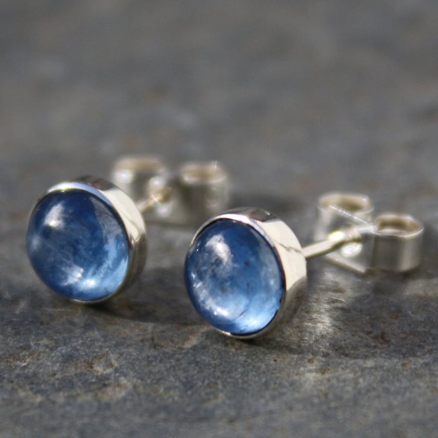 blue kyanite stud earrings sterling silver , gemstone studs