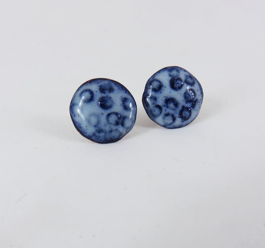 Enamel and Textured Copper Stud Earrings