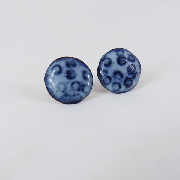 Enamel and Textured Copper Stud Earrings