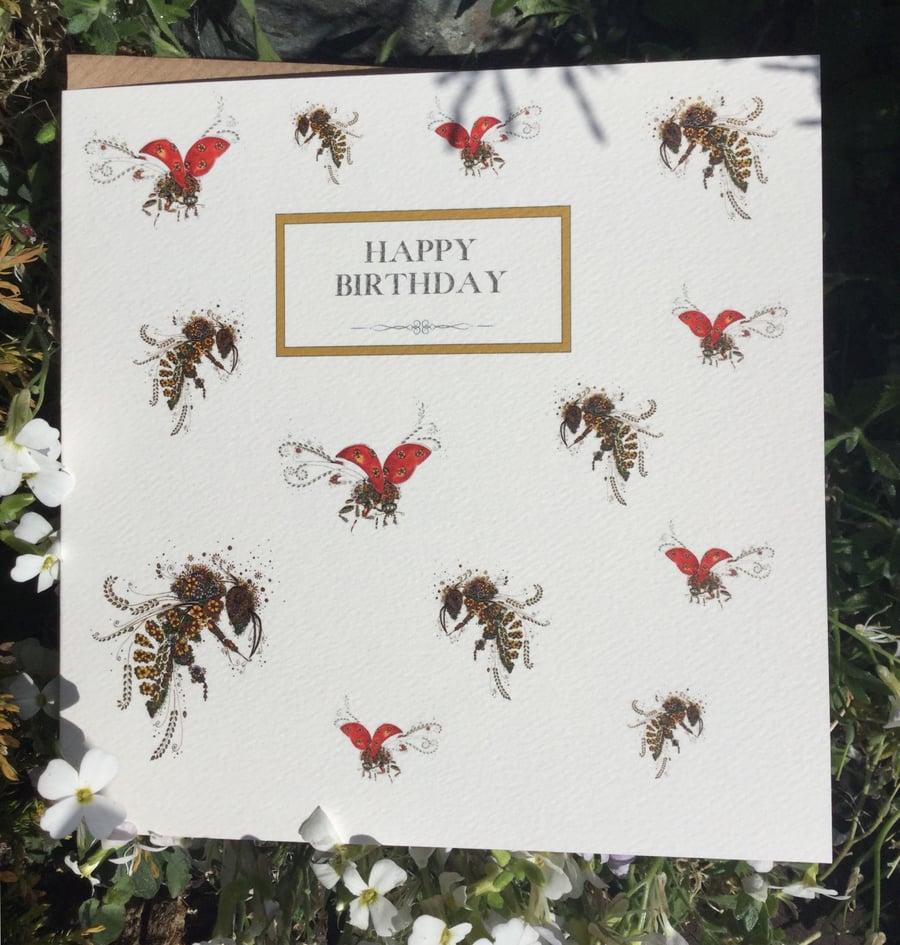 Happy Birthday Bees and Ladybirds card