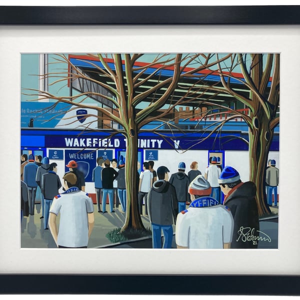 Wakefield Trinity, Belle Vue Stadium, High Quality Framed Rugby Art Print.