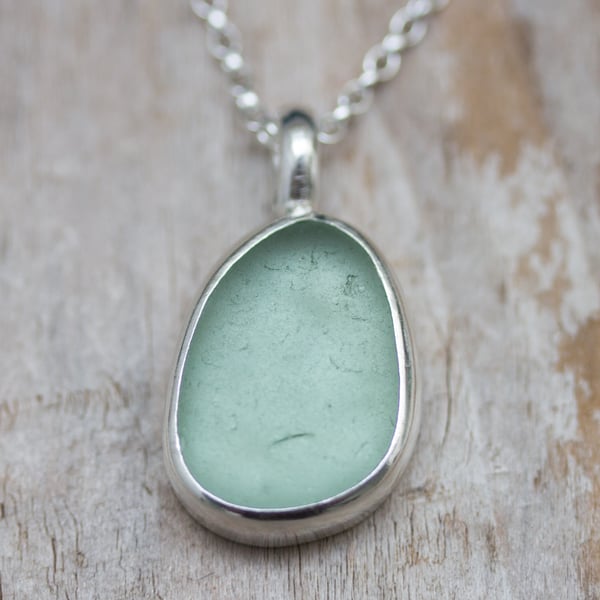 Sea Foam Sea Glass & Recycled Silver Necklace