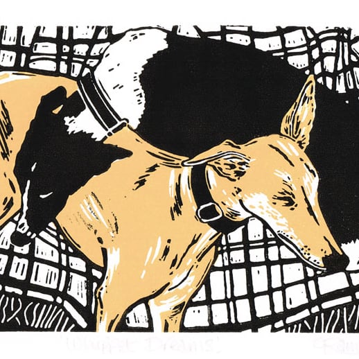 Whippet Dreams - Original linocut print