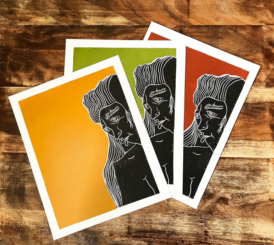 A Forlorn Lady Linocut Print 