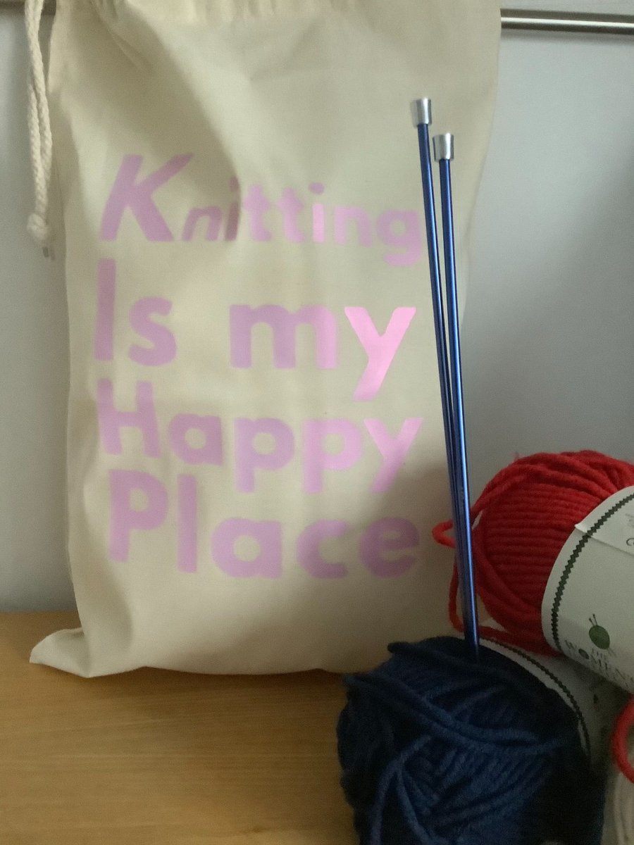 Knitting is my Happy Place ,Large 100% cotton knitting Sack with drawstring.