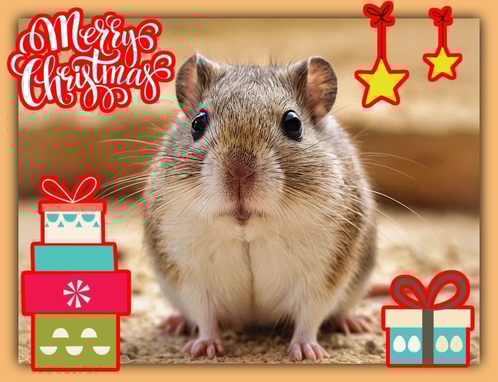 Merry Christmas greeting Card A5 Gerbil Themed 