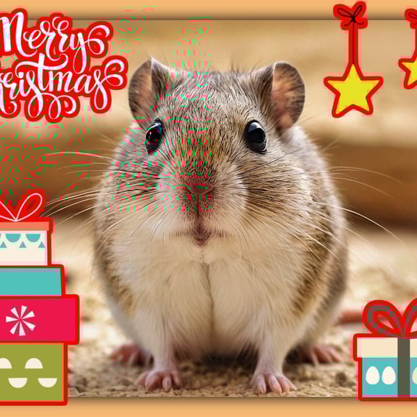 Merry Christmas greeting Card A5 Gerbil Themed 