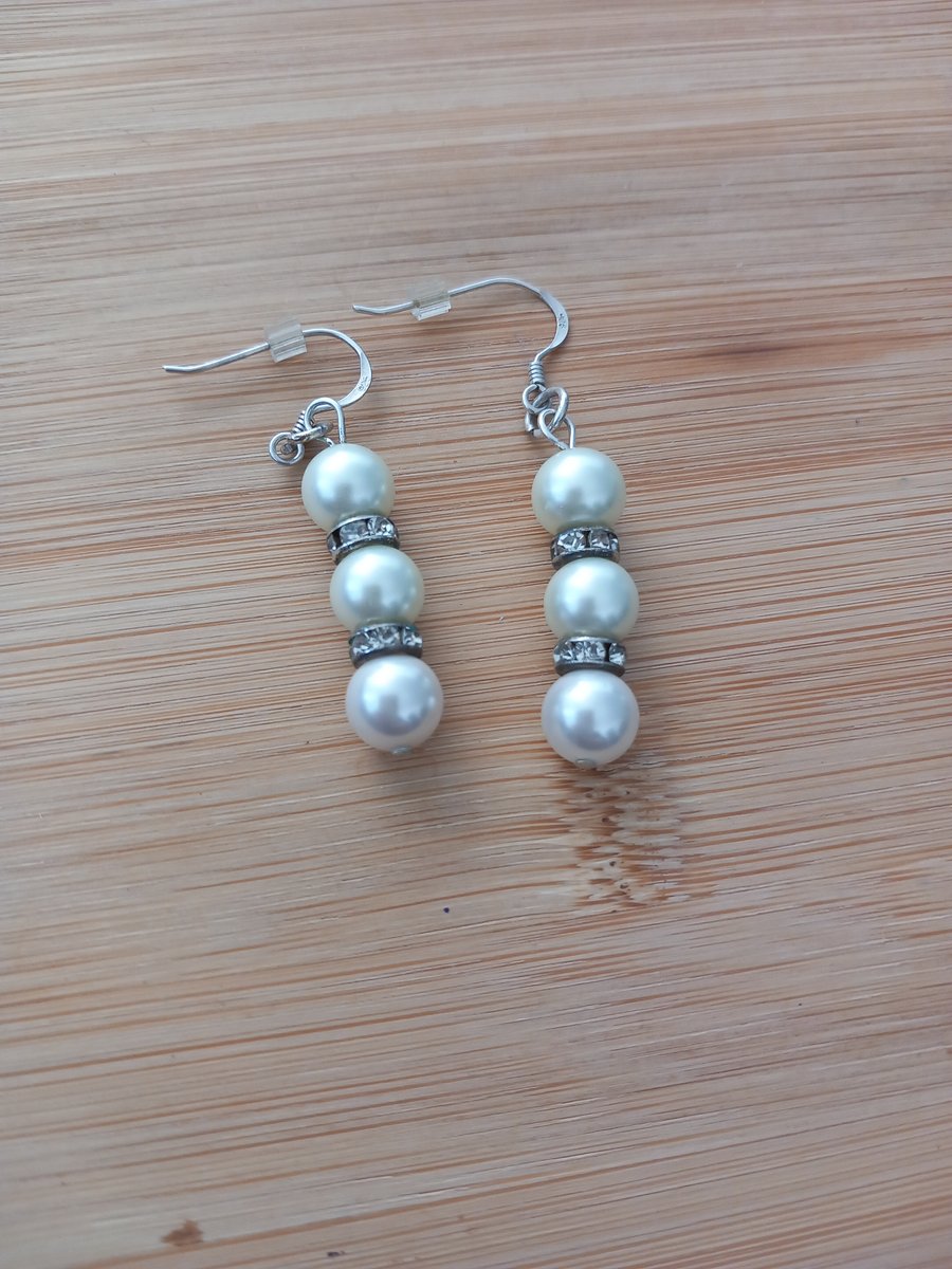 Pearl and silver earrings bridal wedding earrings for pierced ears
