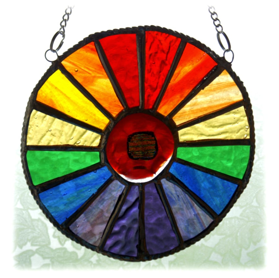 Summer Solstice Rainbow Burst Suncatcher Stained Glass Dichroic Handmade