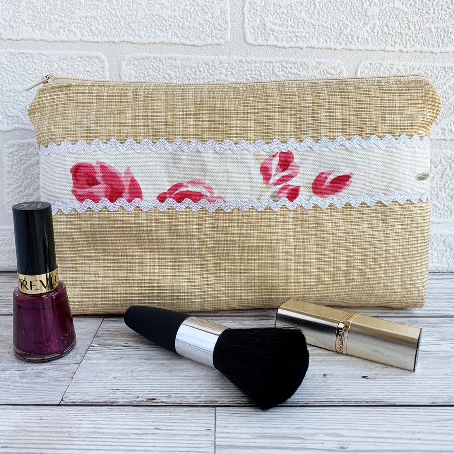 SALE - Large Make up Bag with Roses Trim