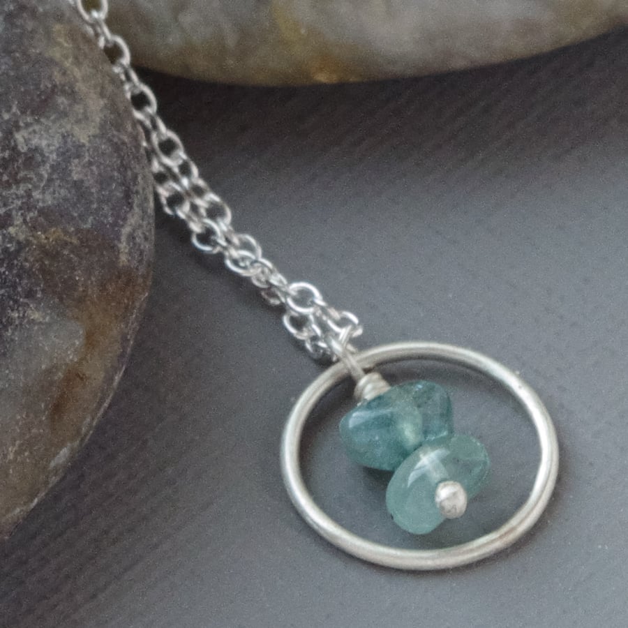 Sterling Silver Minimalist Karma Ring Apatite Gem Necklace and Earrings Set 