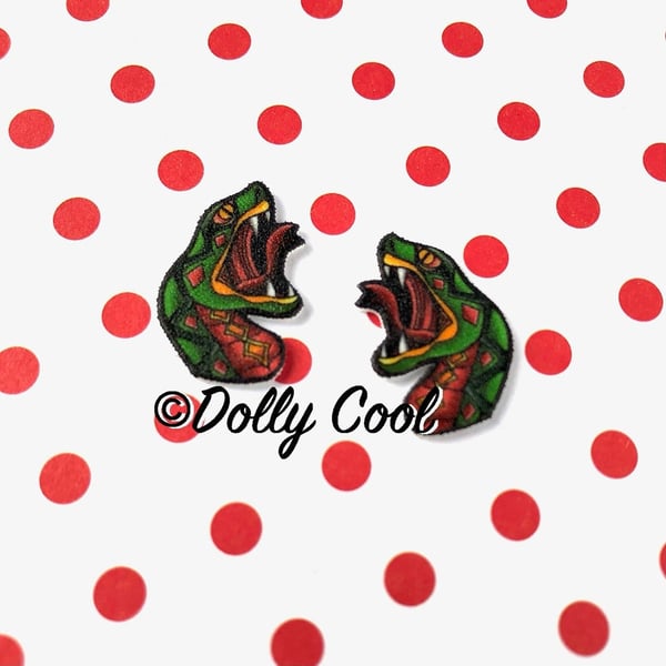 Snake Head Tattoo Flash style Earrings - Old School - Rockabilly - by Dolly Cool