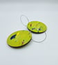 Lime green wooden disc earrings with hot pink, navy blue, white and yellow - Image 5
