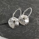 Rustic silver disc hoop earrings