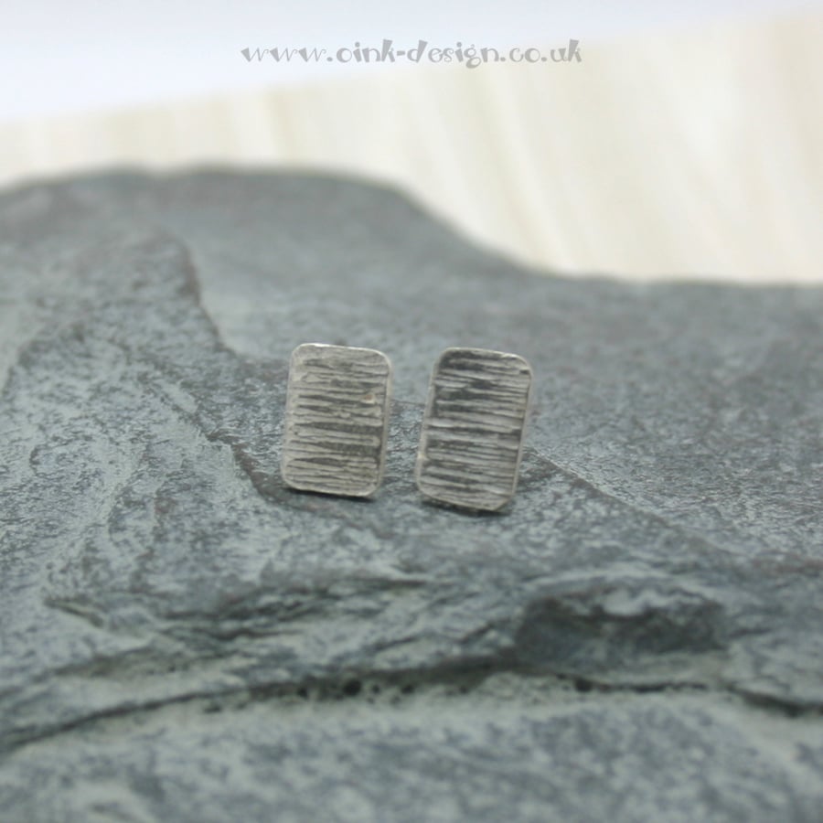 Textured rectangle sterling silver stud earrings