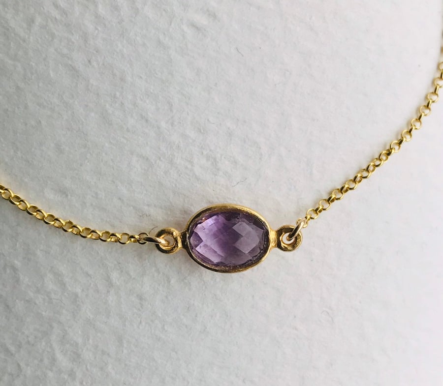 Natural amethyst and Vermeil gold chain bracelet