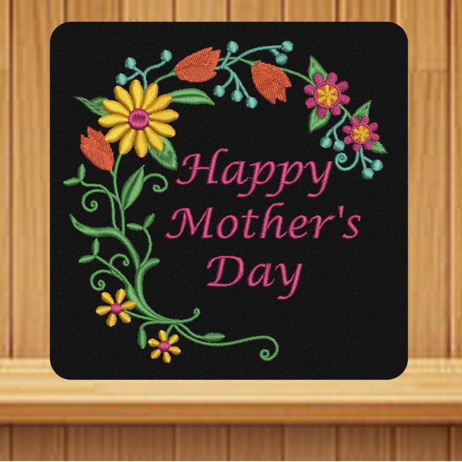 Mother's Day Card. Beautiful, handmade embroidered design