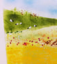 Fused Glass Meadow Art: Robin Landscape on Oak Stand - Image 5