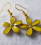 Pretty Yellow Enamel Flower Earrings with gold plated ear-wires - Image 3