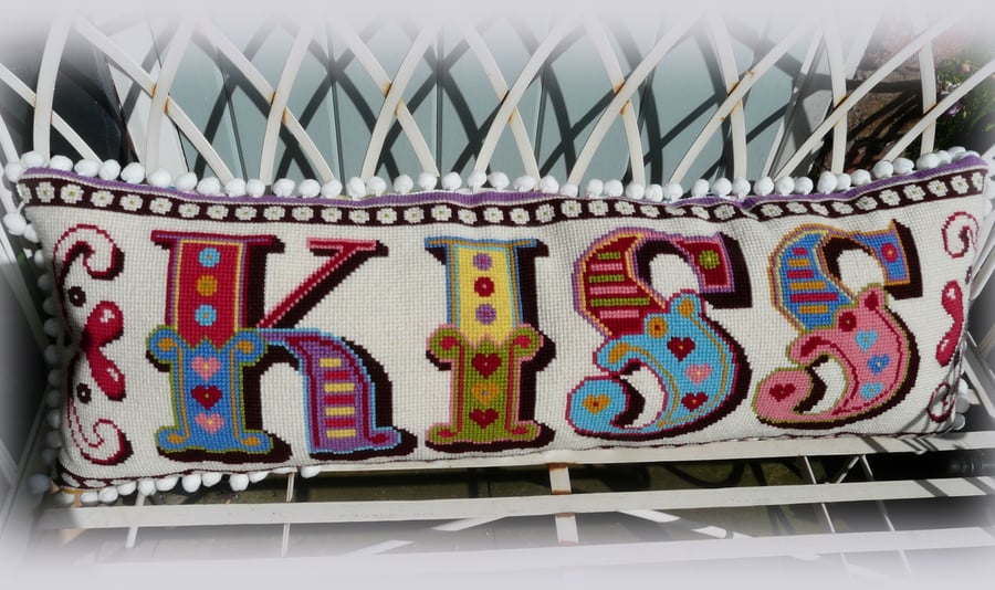 Hand Embroidered Emily Peacock Kiss Cushion