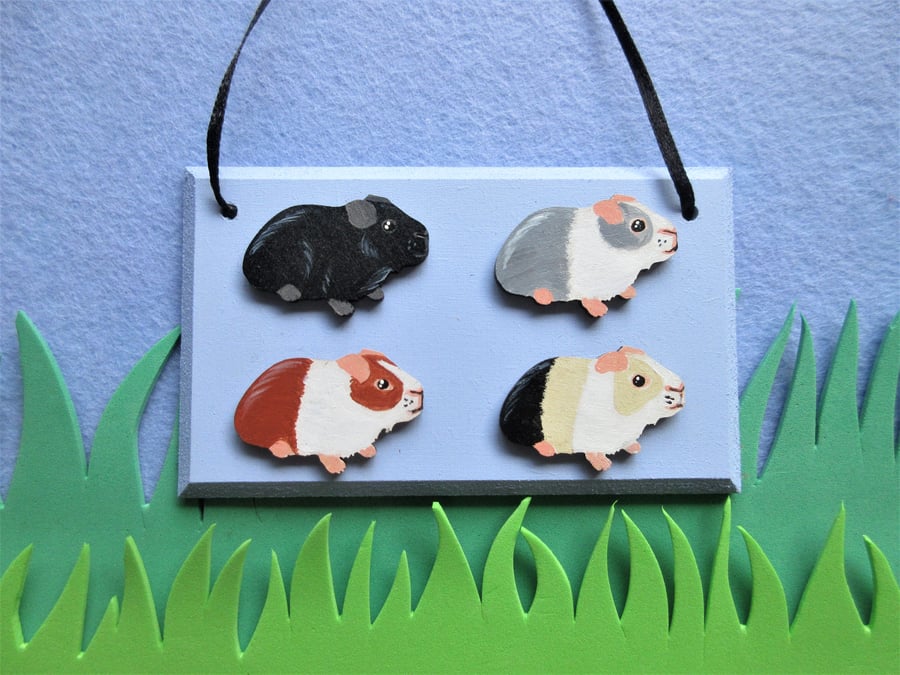 Guinea Pig Mini Picture Hanging Decoration Wooden Plaque 