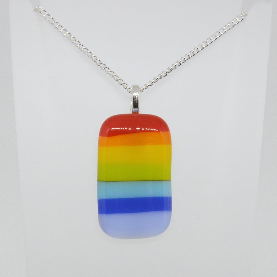 Rainbow fused glass pendant necklace