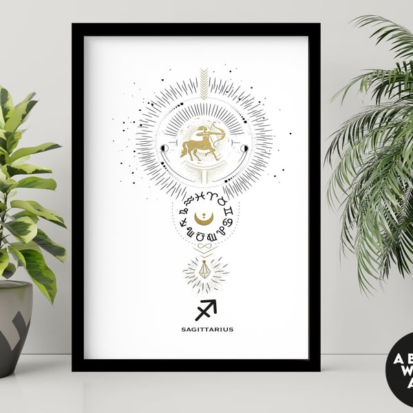 Zodiac art prints Sagittarius gift, Horoscope print personalised gift for sister