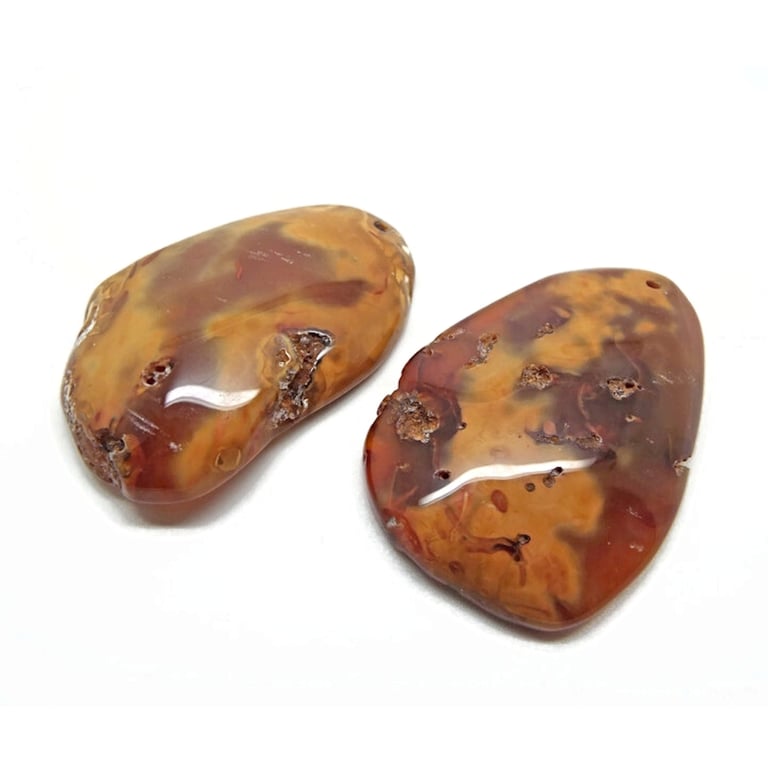 Natural Irregular Agate Pendants, Set of 2, 57mm Golden Brown Teardrop 2mm Hole