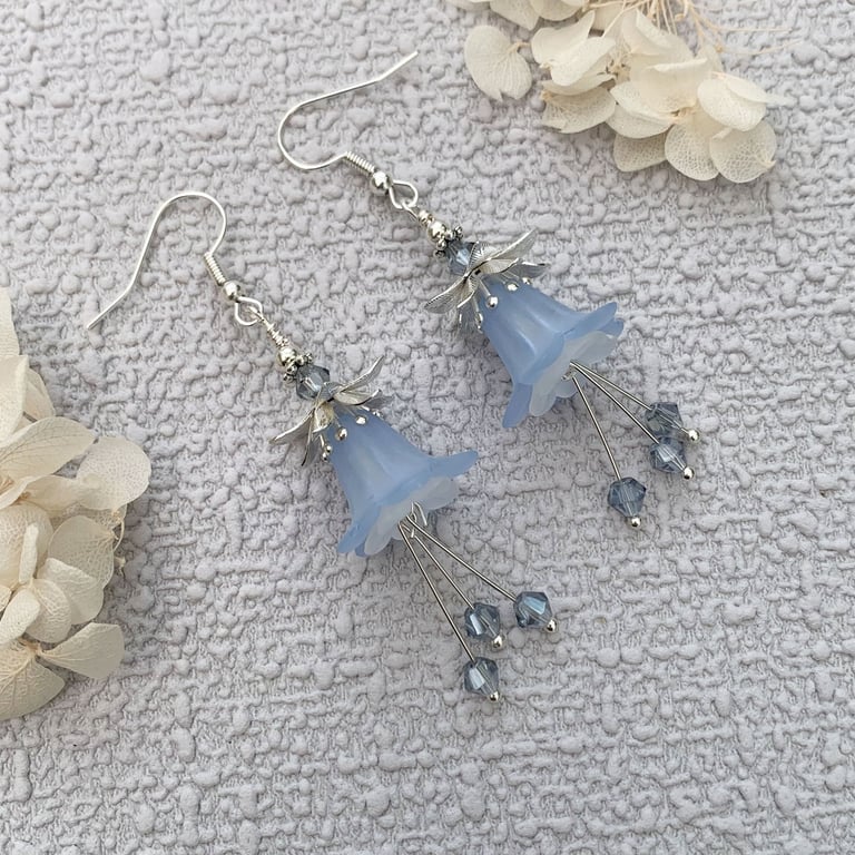 Blue Flower Drop Earrings