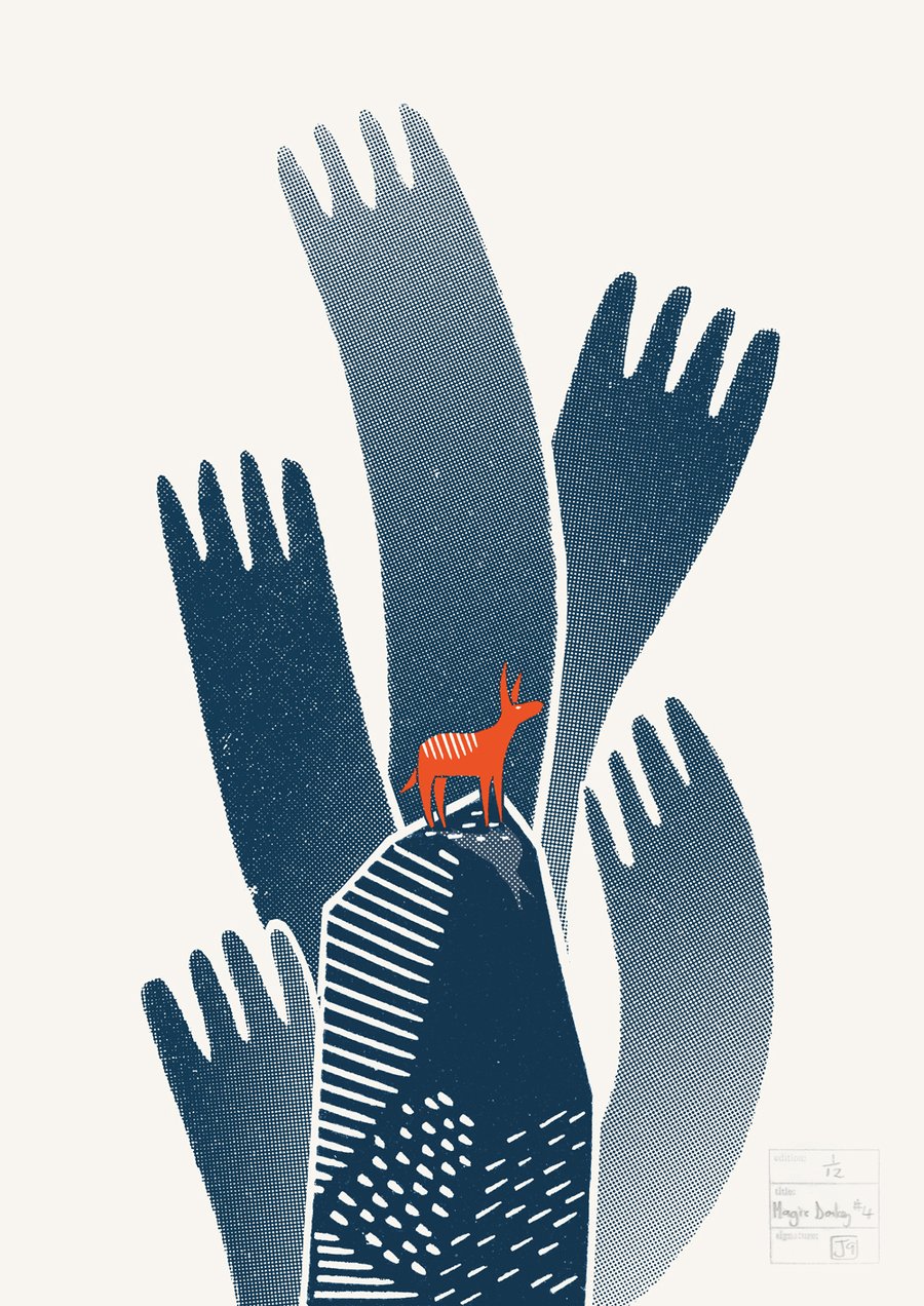 Magic Donkey No.4 two-colour A2 linocut screen-print